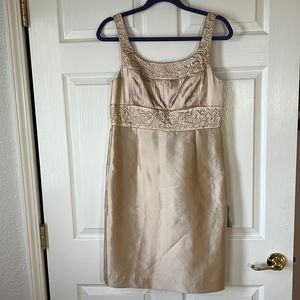 NWT Adrianna Papell Ocassions Silk w/ beading Cocktail Dress Champagne, Sz 10